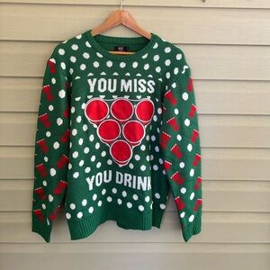 UGLY STUFF Christmas sweater You Miss You Drink Beer Pong holiday party sz M EUC